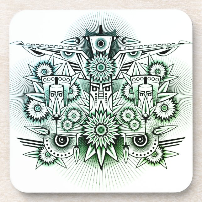 Tribal Design Green Tint Coaster (Front)