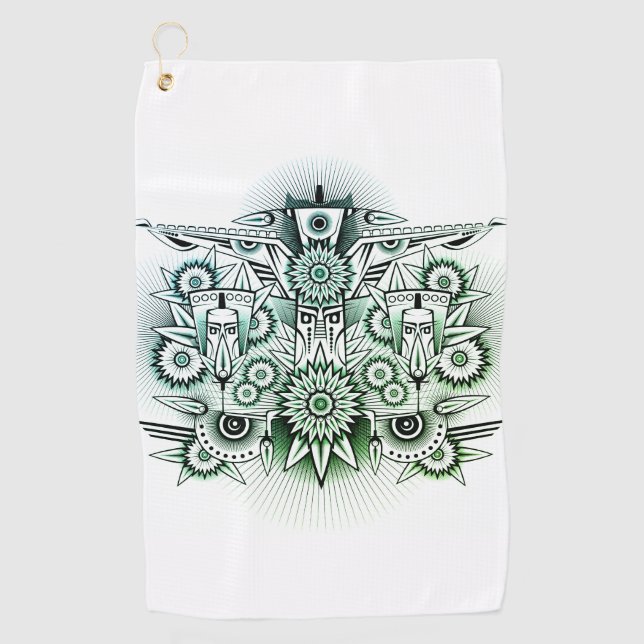 Tribal Design Green Tint Golf Towel (Front)