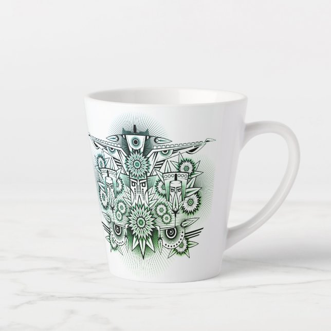 Tribal Design Green Tint Latte Mug (Right)