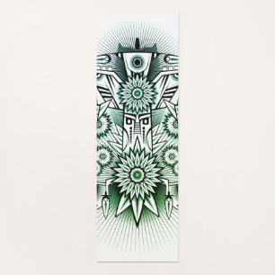 Tribal Design Green Tint Yoga Mat