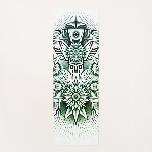 Tribal Design Green Tint Yoga Mat (Front)