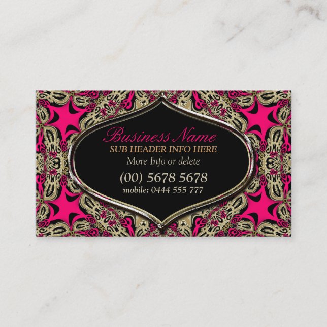 Tribal Diva Hot Pink Black & Gold Business Card (Front)