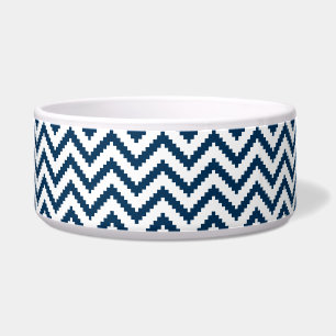 Tribal Dog Bowl, Navy Blue and White Chevron