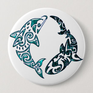 Tribal Dolphin and Shark Tattoo 10 Cm Round Badge
