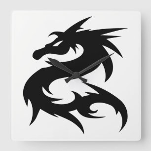 Tribal Dragon Silhouette Square Wall Clock