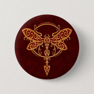 Tribal Dragonfly, Golden Red 6 Cm Round Badge