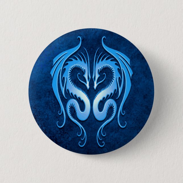 Tribal Dragons, blue 6 Cm Round Badge (Front)