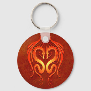Tribal Dragons, red Key Ring