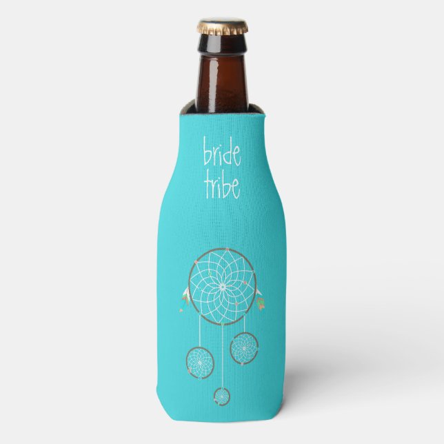 Tribal Dream Catcher Turquoise Bottle Cooler (Bottle Front)