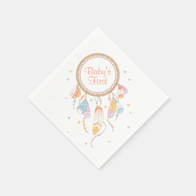 Tribal Dreamcatcher Boho Baby First 1st Birthday Napkin (Corner)