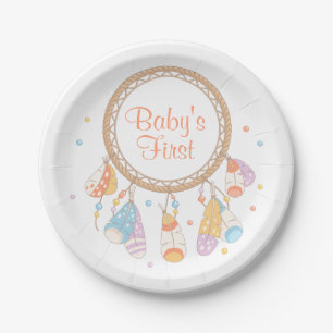 Tribal Dreamcatcher Boho Baby First 1st Birthday Paper Plate