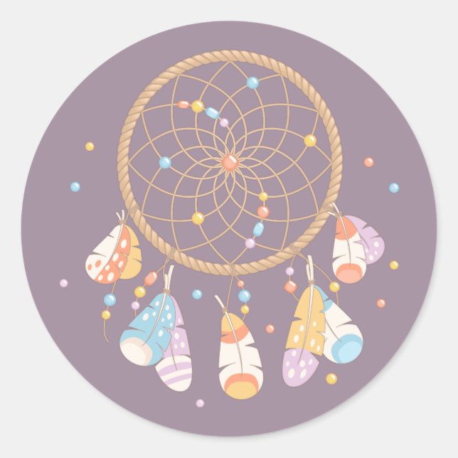 Tribal Dreamcatcher Boho Baby Purple Classic Round Sticker (Front)