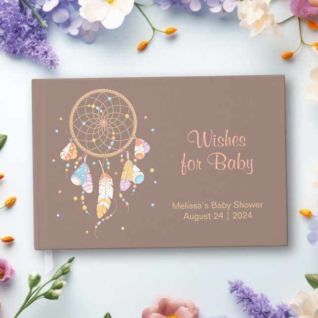 Tribal Dreamcatcher Boho Baby Shower Brown Guest Book (Creator Uploaded)