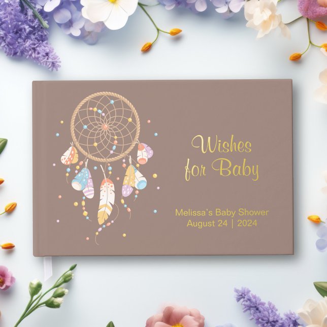 Tribal Dreamcatcher Boho Baby Shower Foil Brown Guest Book (Creator Uploaded)