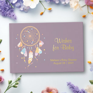 Tribal Dreamcatcher Boho Baby Shower Foil Purple Guest Book