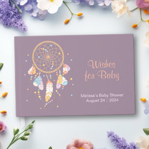 Tribal Dreamcatcher Boho Baby Shower Purple Guest Book
