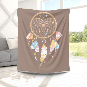 Tribal Dreamcatcher Boho Brown Fleece Blanket