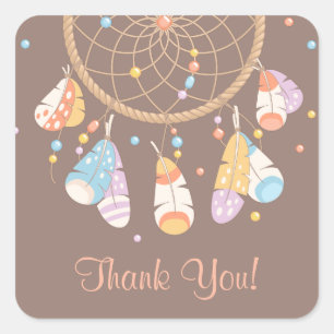 Tribal Dreamcatcher Boho Thank You Brown Square Sticker