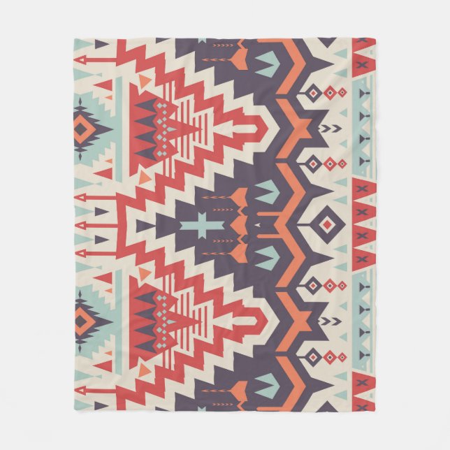 Tribal Elegance: Geometric Ethnic Print Fleece Blanket (Front)