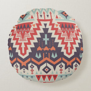 Tribal Elegance: Geometric Ethnic Print Round Cushion