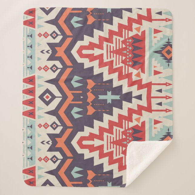 Tribal Elegance: Geometric Ethnic Print Sherpa Blanket (Front)