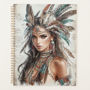 Tribal Elegance: Women and Feathered Headdress Planner