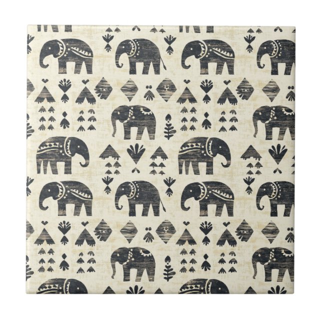 Tribal Elephant Boho Pattern (1) Ceramic Tile (Front)