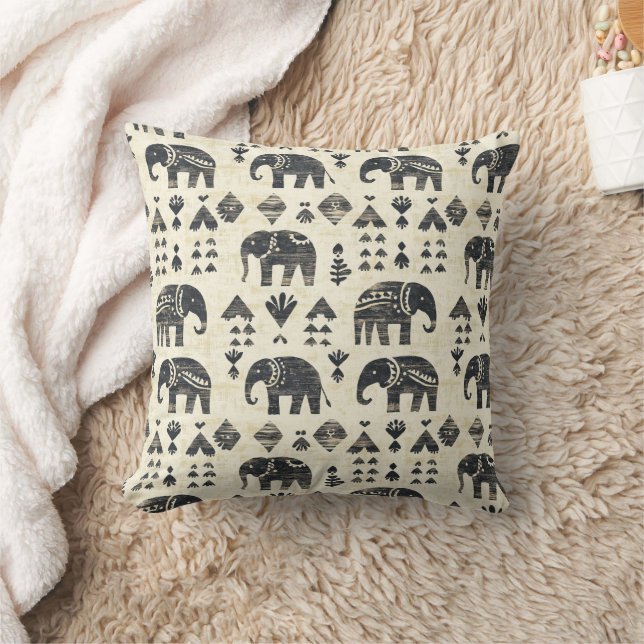 Tribal Elephant Boho Pattern (1) Cushion (Blanket)