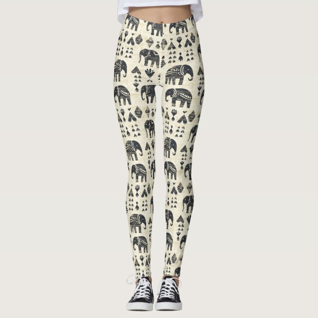 Tribal Elephant Boho Pattern (1) Leggings (Front)