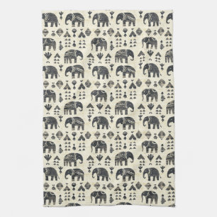 Tribal Elephant Boho Pattern (1) Tea Towel