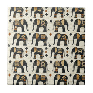 Tribal Elephant Boho Pattern (2) Ceramic Tile