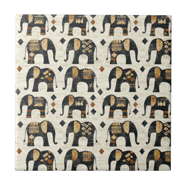 Tribal Elephant Boho Pattern (2) Ceramic Tile (Front)