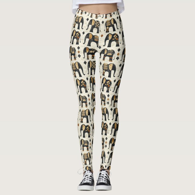 Tribal Elephant Boho Pattern (2) Leggings (Front)