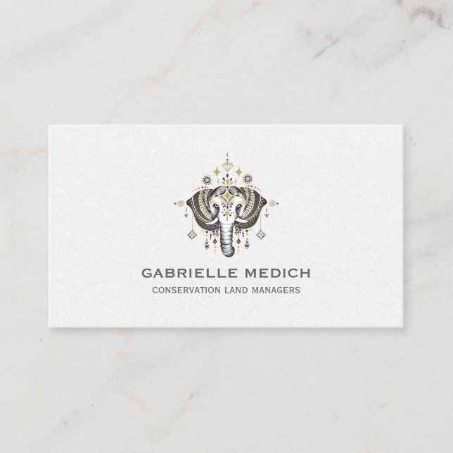 Tribal elephant head illustration business card (Front)