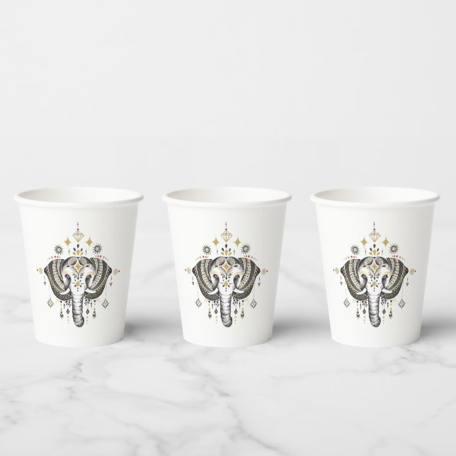 Tribal elephant head illustration paper cups (Multi)
