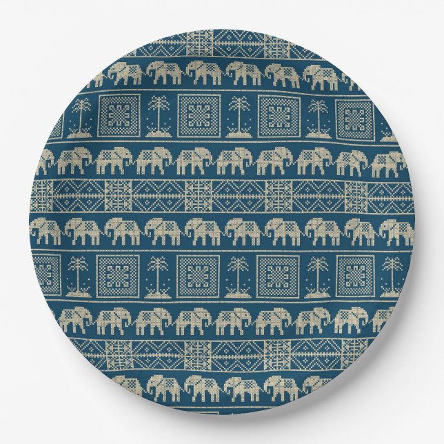 Tribal Elephant & Trees Paper Plate (Front)