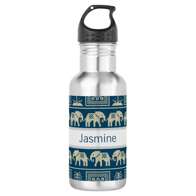 Tribal Elephant & Trees Personalised 710 Ml Water Bottle (Front)