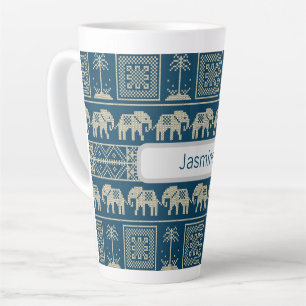 Tribal Elephant & Trees Personalized Latte Mug
