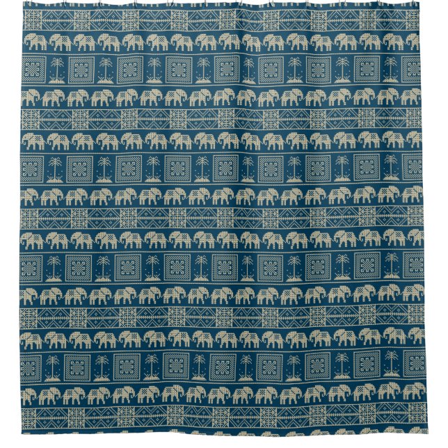 Tribal Elephant & Trees Shower Curtain (Front)
