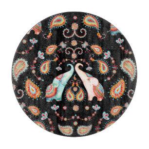 Tribal Elephant: Watercolor Paisley Pattern. Cutting Board