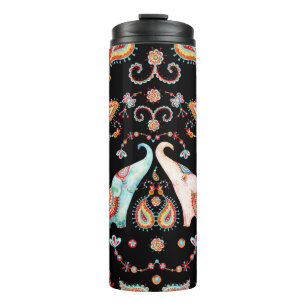 Tribal Elephant: Watercolor Paisley Pattern. Thermal Tumbler