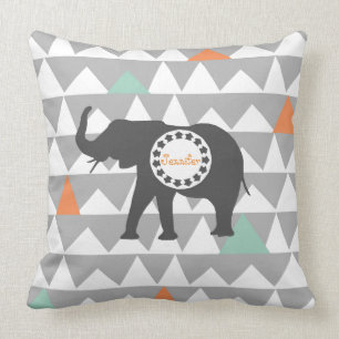 Tribal Elephants Aztec Andes Pattern Monogram Cushion