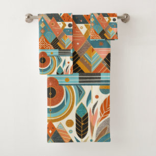 Tribal Ethnic African Pattern Earth Multicolors  Bath Towel Set