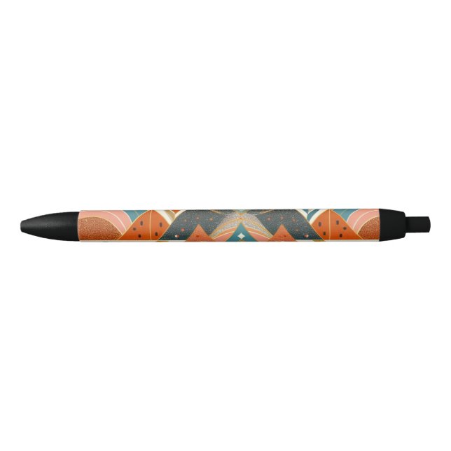 Tribal Ethnic African Pattern Earth Multicolors  Black Ink Pen (Front)