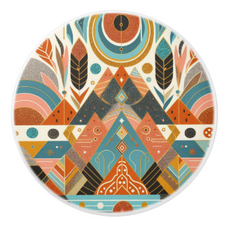 Tribal Ethnic African Pattern Earth Multicolors  Ceramic Knob