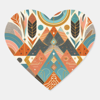 Tribal Ethnic African Pattern Earth Multicolors  Heart Sticker