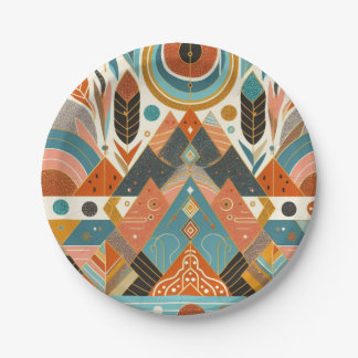 Tribal Ethnic African Pattern Earth Multicolors  Paper Plate