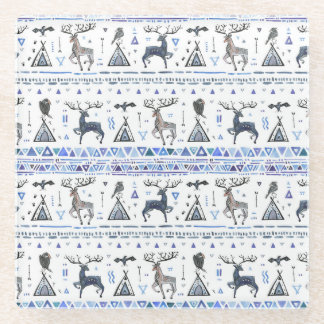 Tribal ethnic, animals dream catcher, seamless. glass coaster