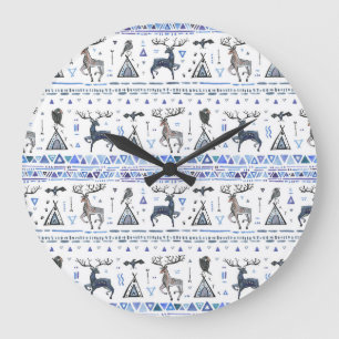 Tribal ethnic, animals dream catcher, seamless. large clock