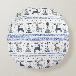 Tribal ethnic, animals dream catcher, seamless. round cushion
